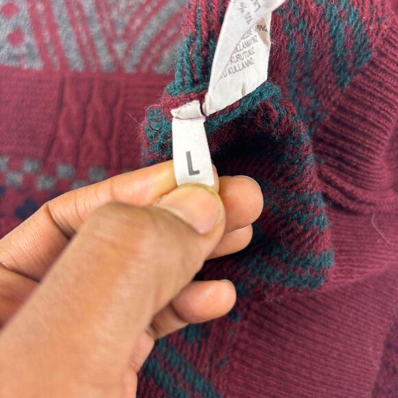 1990s geometric Arslanli wool vest, size L vintage burgundy/green sweater vest - Picture 7 of 8